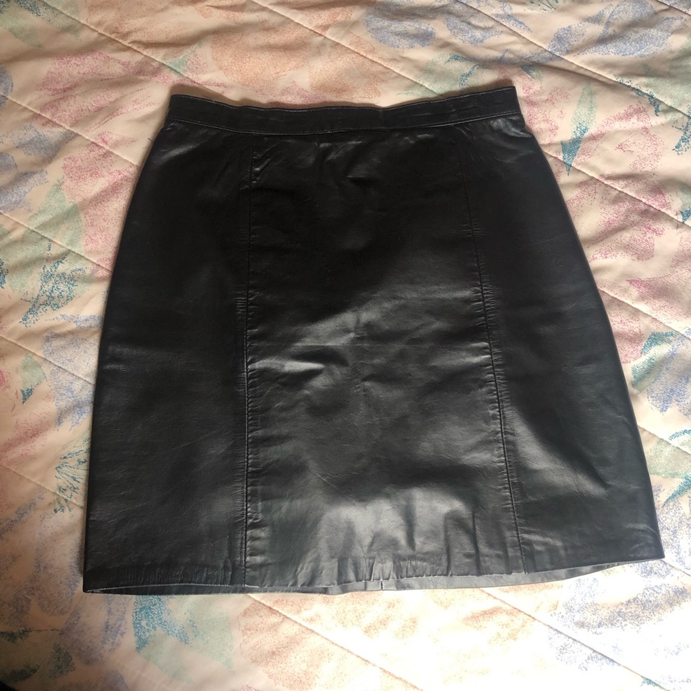 Vintage Black Leather Skirt - S/M